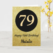 79e Happy Birthday Zwart en Goud Glitter Kaart (Gele Bloem)