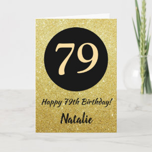 79e Happy Birthday Zwart en Goud Glitter Kaart
