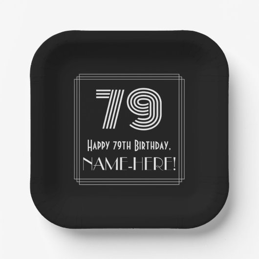 79e verjaardag — Art Deco Geïnspireerde look "79"  Papieren Bordje (Voorkant)