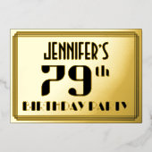 79e verjaardag: Art Deco Kijk "79" en naam Folie Uitnodiging (Voorkant)