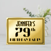 79e verjaardag: Art Deco Kijk "79" en naam Folie Uitnodiging (Staand Voorkant)