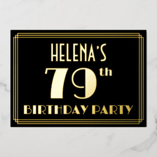 79e verjaardag: Art Deco Kijk "79", met naam Folie Uitnodiging