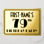 79e verjaardag — Art Deco look "79" + naam Folie Uitnodiging (Voorkant)