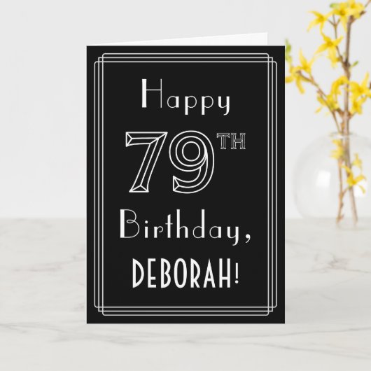 79e verjaardag: Art Deco Style # 79 en aangepaste Kaart (Gele Bloem)