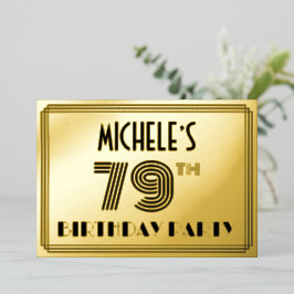 79e verjaardag — Art Deco Style "79" en naam Folie Uitnodiging
