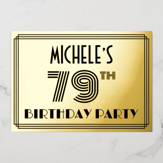 79e verjaardag — Art Deco Style "79" en naam Folie Uitnodiging (Voorkant)