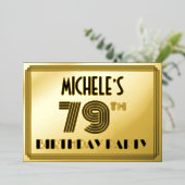 79e verjaardag — Art Deco Style "79" en naam Folie Uitnodiging (Staand Voorkant)