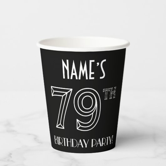 79e verjaardag: Art Deco Style + aangepaste naam Papieren Bekers (Achterkant)