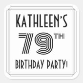 79e verjaardag: Art Deco Style + aangepaste naam Vierkante Sticker (Voorkant)
