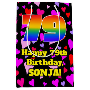 79e verjaardag: Beeldende harten Patroon, Regenboo Medium Cadeauzakje