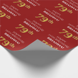 79e verjaardag: Elegant, Rood, Faux Gold Look Cadeaupapier