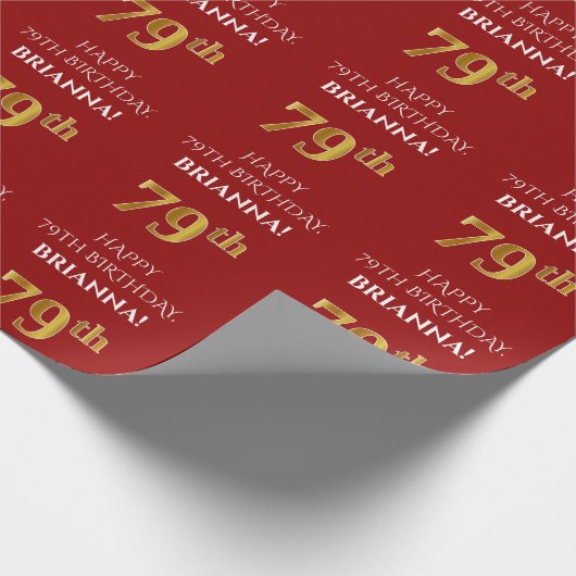 79e verjaardag: Elegant, Rood, Faux Gold Look Cadeaupapier (Hoek)