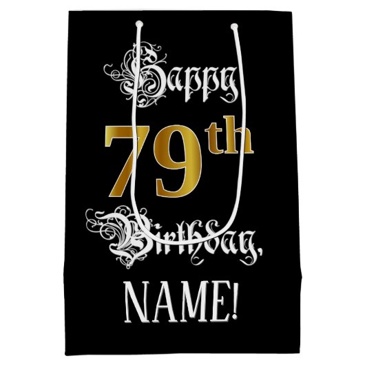 79e verjaardag ~ Fancy script; Faux Gold look; naa Medium Cadeauzakje (Achterkant)