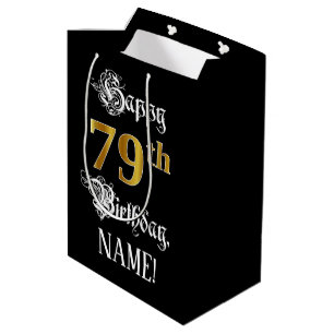 79e verjaardag ~ Fancy script; Faux Gold look; naa Medium Cadeauzakje