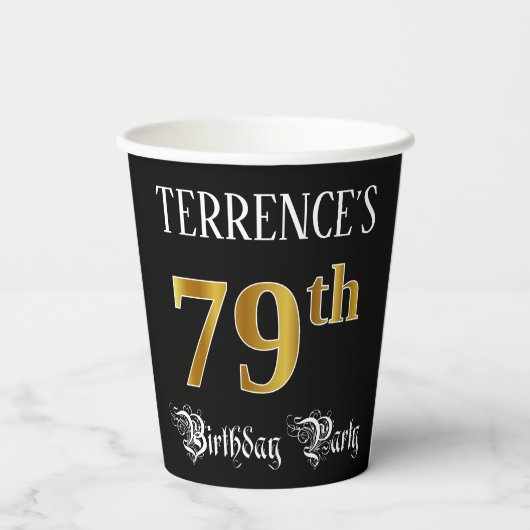 79e verjaardag — Fancy script, Faux Gold look Papieren Bekers (Achterkant)