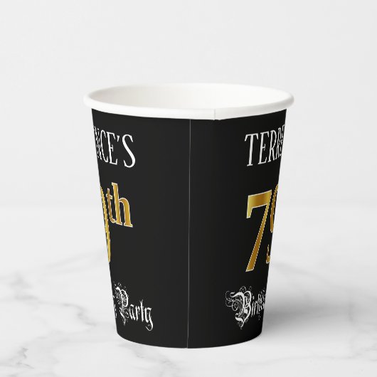 79e verjaardag — Fancy script, Faux Gold look Papieren Bekers (Rechts)