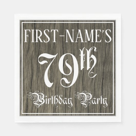 79e verjaardag — Fancy script, kijk op hout Servet (Voorkant)