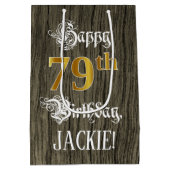 79e verjaardag: Faux Gold look & Faux Wood Pattern Medium Cadeauzakje (Achterkant)