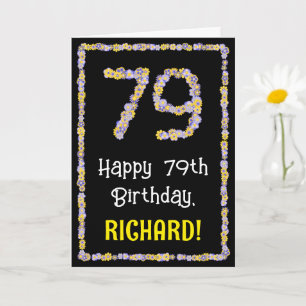 79e verjaardag: Floral Flowers Number, Custom Name Kaart