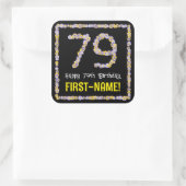 79e verjaardag: Floral Flowers Number, Custom Name Vierkante Sticker (Tas)