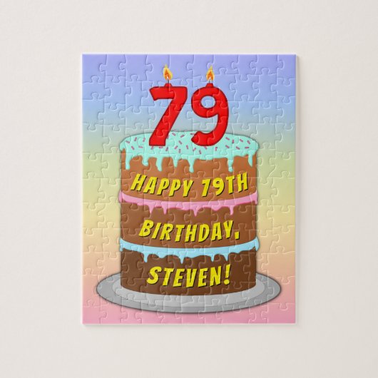 79e verjaardag: Fun Cake and Candles + Custom Name Legpuzzel (Verticaal)