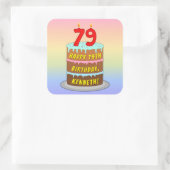 79e verjaardag: Fun Cake and Candles + Custom Name Vierkante Sticker (Tas)