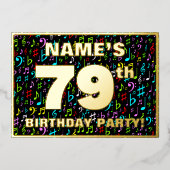 79e verjaardag — Fun, Colorful Music Symbols Folie Uitnodiging (Voorkant)