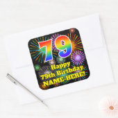 79e verjaardag: Fun Fireworks Kijk, regenboog # 79 Vierkante Sticker (Envelop)