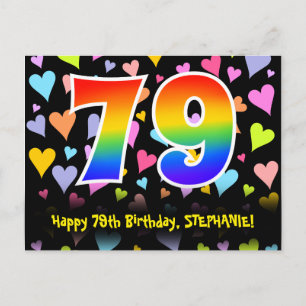 79e verjaardag: Fun Hearts-patroon, Regenboog 79 Briefkaart