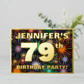 79e verjaardag — Fun, kleurrijke Fireworks look Folie Uitnodiging (Staand Voorkant)