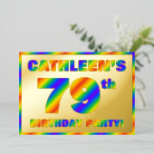 79e verjaardag - Fun, regenboogspectrum "79" Folie Uitnodiging (Staand Voorkant)
