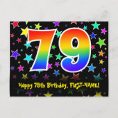 79e verjaardag: Fun Stars Pattern, Rainbow 79, Naa Briefkaart (Voorkant)