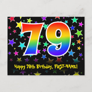 79e Verjaardag: Fun Sterren Patroon, Regenboog 79, Briefkaart