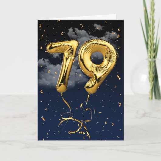 79e verjaardag Gold Mylar ballon en Confetti Card Kaart (Voorkant)