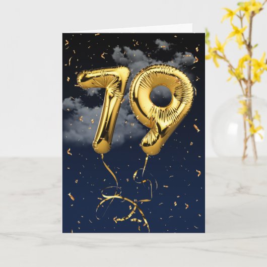 79e verjaardag Gold Mylar ballon en Confetti Card Kaart (Gele Bloem)