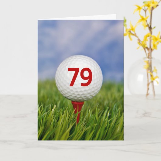 79e verjaardag Golfbal op rood T-shirt Kaart (Gele Bloem)