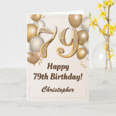 79e verjaardag goudballonnen en Confetti verjaarda Kaart (Gele Bloem)