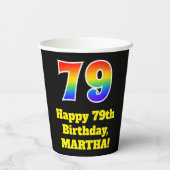 79e verjaardag: Kleurrijk, Leuk, Spannend, Regenbo Papieren Bekers (Achterkant)