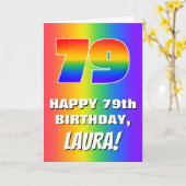 79e verjaardag: kleurrijk, vun regenboogpatroon #  kaart (Gele Bloem)