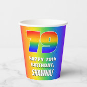 79e verjaardag: kleurrijk, vun regenboogpatroon # papieren bekers (Voorkant)