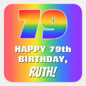 79e verjaardag: kleurrijk, vun regenboogpatroon # vierkante sticker (Voorkant)