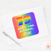 79e verjaardag: kleurrijk, vun regenboogpatroon # vierkante sticker (Envelop)