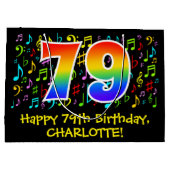 79e verjaardag - Kleurrijke muzieksymbolen, Rainbo Groot Cadeauzakje (Achterkant)