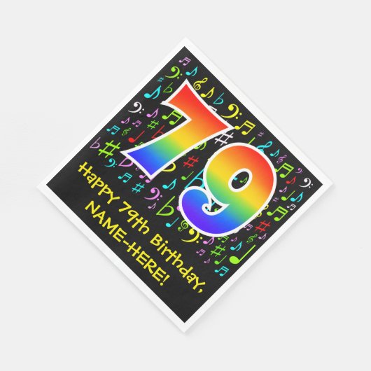 79e verjaardag - Kleurrijke muzieksymbolen, Rainbo Servet (Hoek)