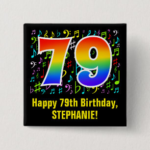 79e verjaardag: Kleurrijke muzieksymbolen, regenbo Vierkante Button 5,1 Cm