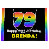 79e verjaardag: kleurrijke regenboog # 79, aangepa groot cadeauzakje (Voorkant)