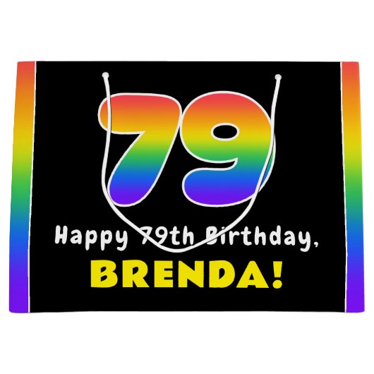 79e verjaardag: kleurrijke regenboog # 79, aangepa groot cadeauzakje (Voorkant)