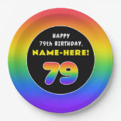 79e verjaardag: kleurrijke regenboog # 79, aangepa papieren bordje (Voorkant)