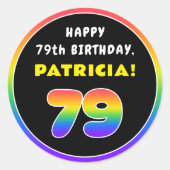 79e verjaardag: kleurrijke regenboog # 79, aangepa ronde sticker (Voorkant)