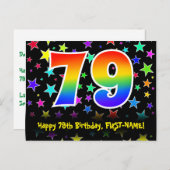 79e verjaardag: leuk sterrenpatroon, regenboog 79, briefkaart (Voorkant / Achterkant)